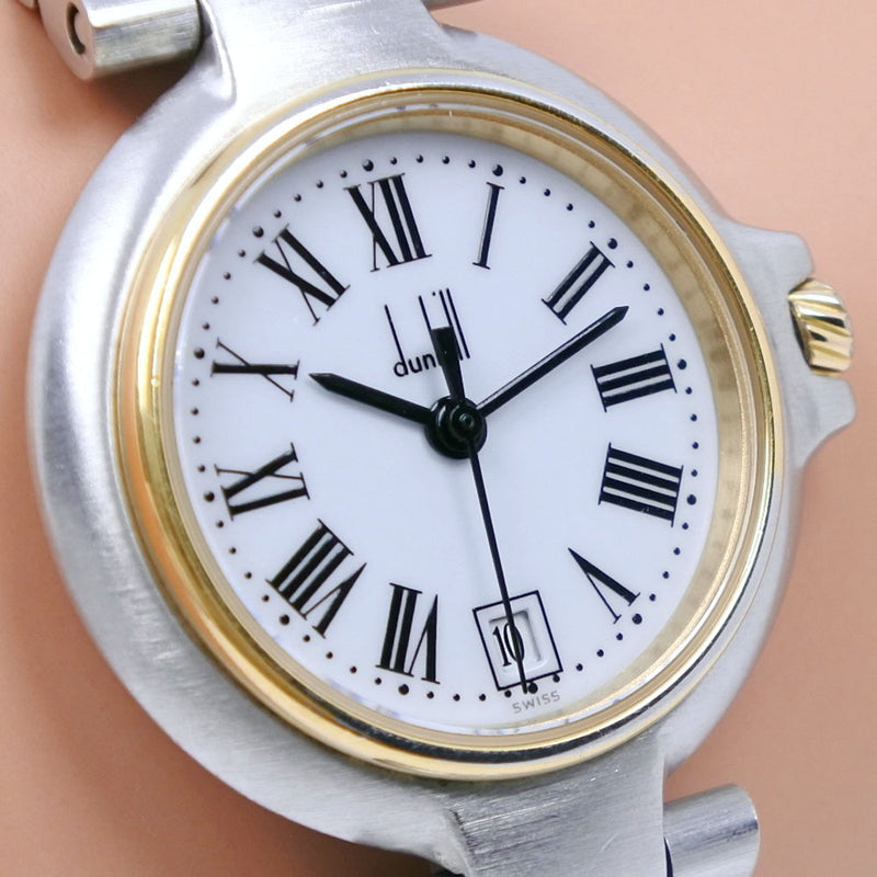 【Dunhill】ダンヒル
 ミレニアム  デイト 15713  ステンレススチール×金メッキ シルバ― クオーツ アナログ表示 レディース 白文字盤 腕時計