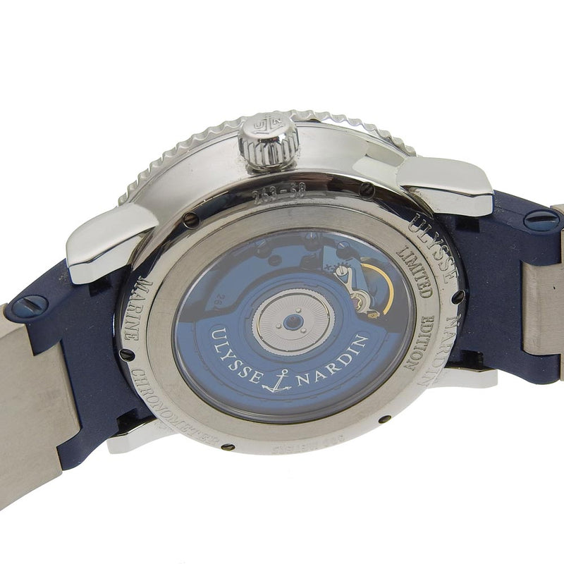 [Ulysse Nardin] Yuris Naldan Marine Bluemax 263-58LE-3不锈钢X橡胶Sylva-Automatic蜿蜒动力储备男士海军手表+等级