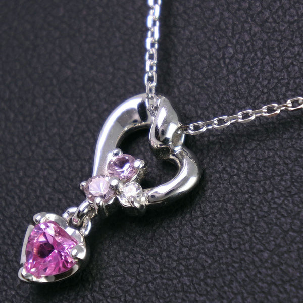 [4 ° C] Yon Sea Necklace K18 White Gold x Diamond x Pink Sapphire Pink Ladies A Rank