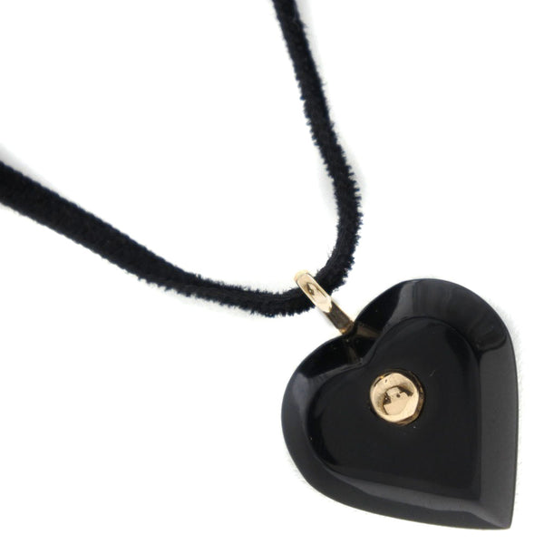 【Baccarat】バカラ
 ハート ネックレス
 K18イエローゴールド×レザー×クリスタル 黒 heart レディースA+ランク
