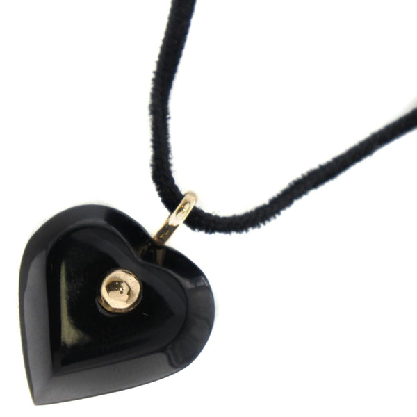 【Baccarat】バカラ
 ハート ネックレス
 K18イエローゴールド×レザー×クリスタル 黒 heart レディースA+ランク