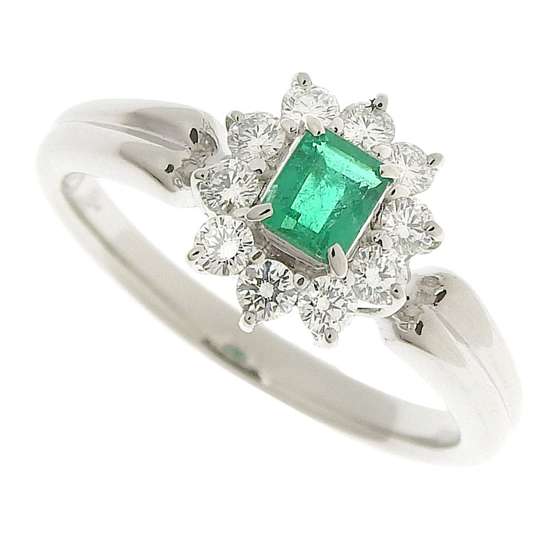[MIKIMOTO] Mikimoto ring / Ring PT900 Platinum x Emerald x Diamond 10 D0.29 E0.21 engraved Ladies Ring / Ring SA Rank