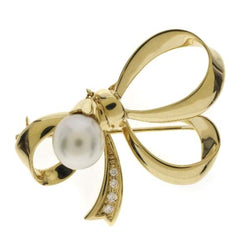 [Mikimoto] Mikimoto K18 Gold X Pearl X Diamond Gold Ladies Broo SA Rank