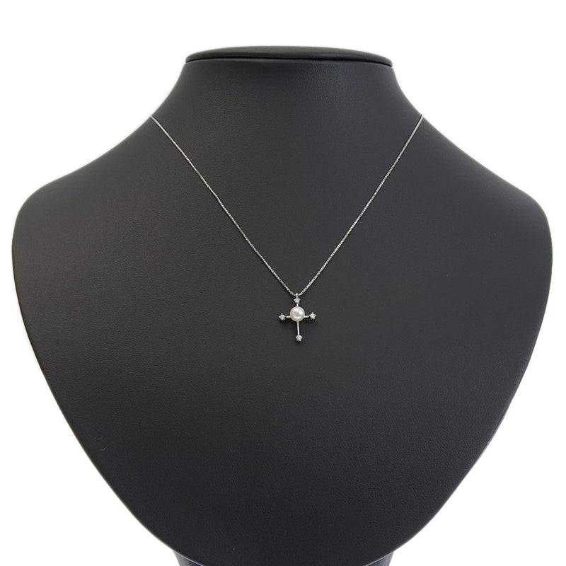 [Tasaki] Tasaki Cross 4.8 mm K18 Oro blanco X Pearl X Diamond Plate D0.05 Collar de damas grabado A+Rango