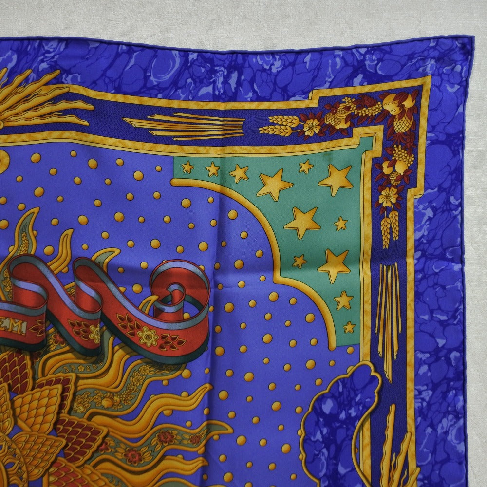 HERMES】エルメス カレ90 CARPE DIEM シルク 青 レディース スカーフ S