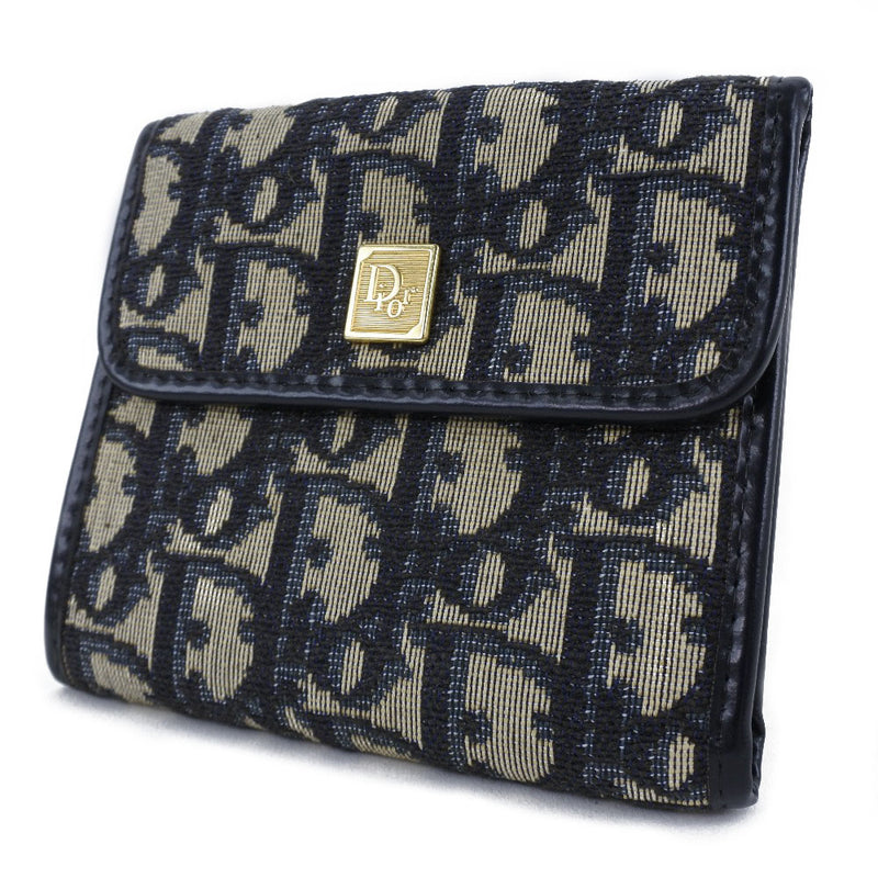 【Dior】クリスチャンディオール
 トロッター 二つ折り財布
 キャンバス ネイビー レディース 二つ折り財布
Aランク