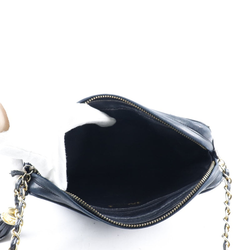 [CHANEL] Chanel Chain Shoulder Matrasse/Fringe Shoulder Bag Rumskin Black Ladies Shoulder Bag