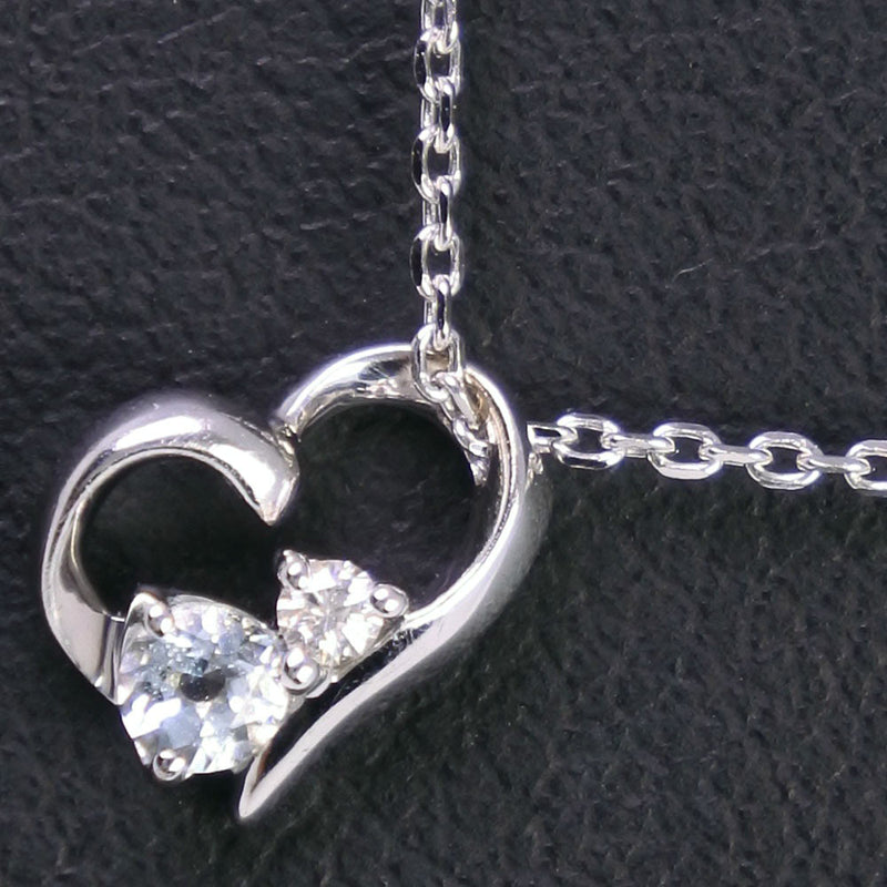 [4 ° C] Yeong Sea Heart Necklace K18 White Gold x Blue Pars x Diamond Heart Ladies A-Rank