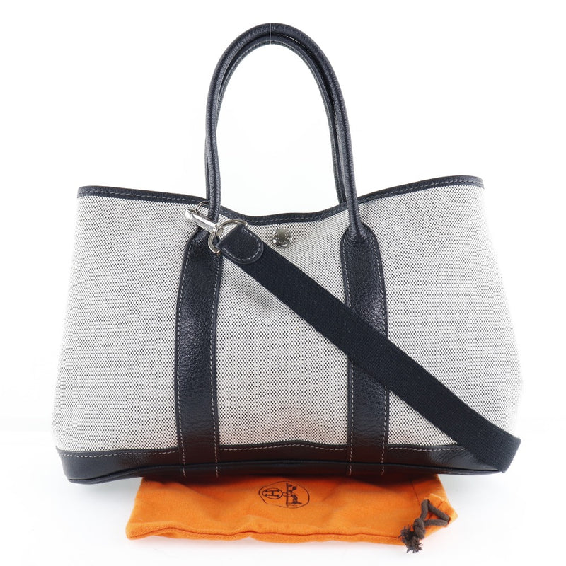 [HERMES] Hermes Garden Party TPM Towal Ish x Calf Black/Gray □ H -engraved Ladies Handbag A Rank