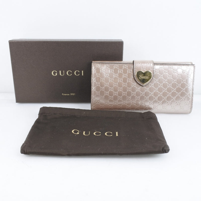 [GUCCI] Gucci Micro GG Shima 203550 Long Wallet Pattern Leather Metallic Pink Ladies Wallet A-Rank