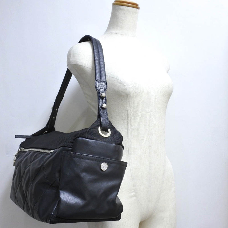 [CHANEL] Chanel Paris Beerrit Shoulder Bag Calf x Canvas Black Ladies Shoulder Bag