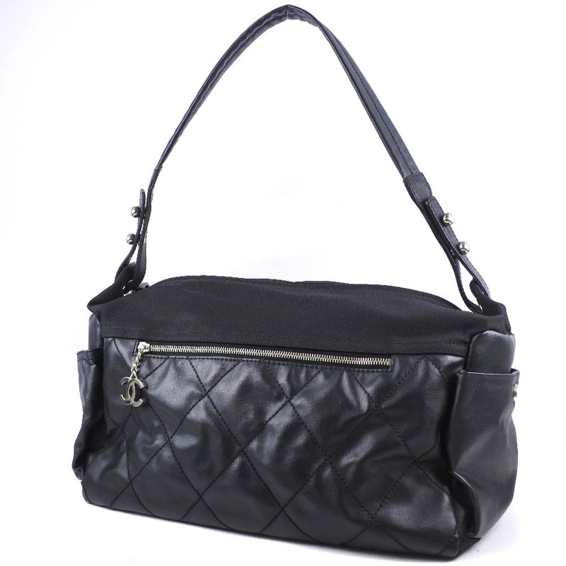 [CHANEL] Chanel Paris Beerrit Shoulder Bag Calf x Canvas Black Ladies Shoulder Bag