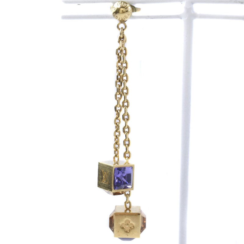 Louis Vuitton Gamble Crystal Gold Tone Long Dangle Earrings For