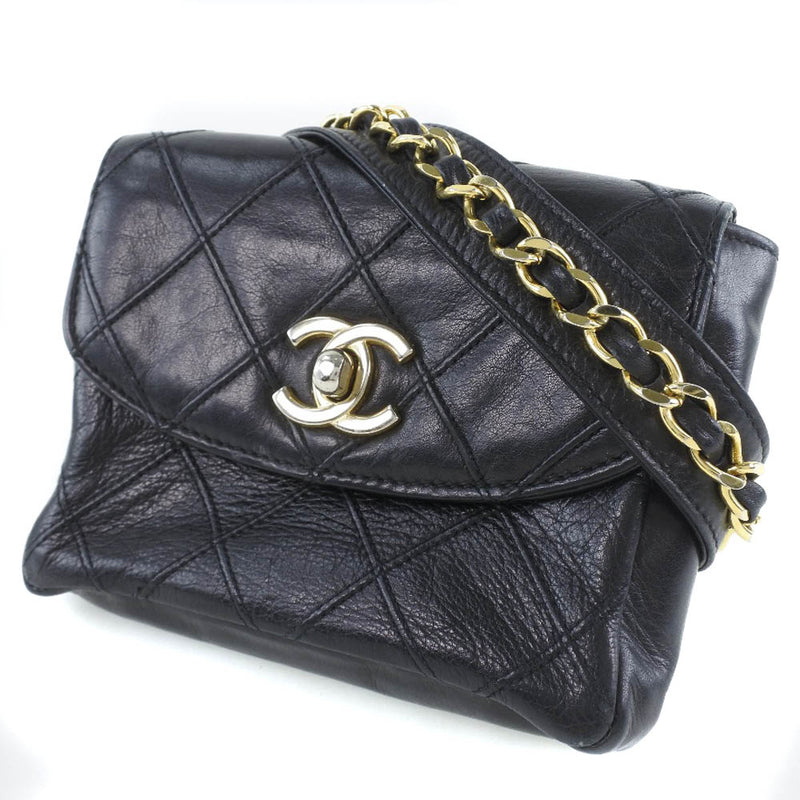 [Chanel] Chanel West Pouch 70/28 Bicolorore West Bag Ram Piel de las damas negras Bolsa oeste