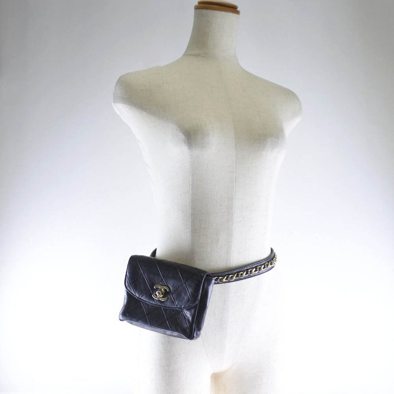[CHANEL] Chanel West Pouch 70/28 Bicolore West Bag Ram Skin Black Ladies West Bag