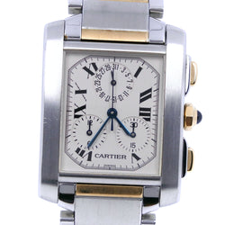 [Cartier] Cartier Tank Franchae LM Chronory Flex W51004Q4 Stainless steel x YG Quartz Analog display Men White Dial Dial Watch A-Rank