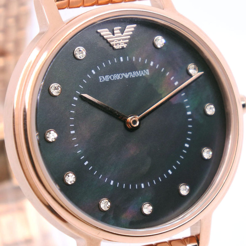 【ARMANI】エンポリオ・アルマーニ
 腕時計
 ピアスセット AR-80043 ステンレススチール ピンクゴールド クオーツ ブラックシェル文字盤 レディースA+ランク