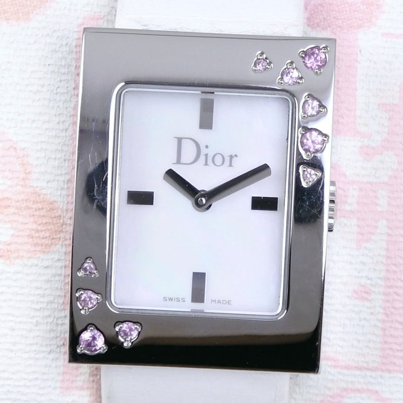[DIOR] Christian Dior Maris D78-1093 스테인레스 스틸 X 가죽 화이트/핑크 쿼츠 여성 흰색 쉘 다이얼 랭크