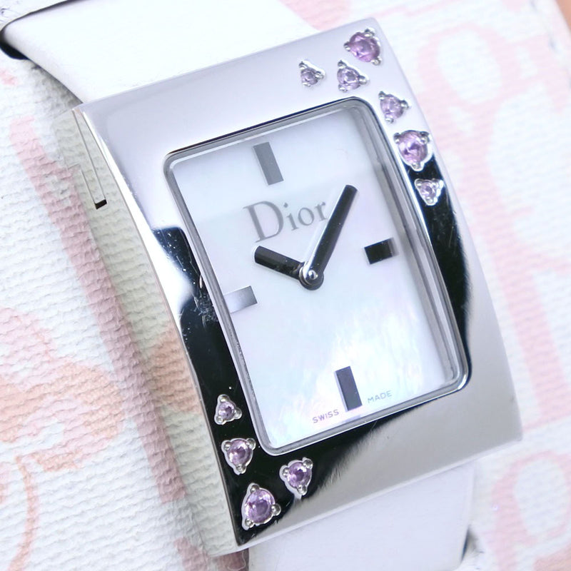 [Dior] Christian Dior Maris D78-1093不锈钢X皮革白/粉红色石英女士白色外壳拨号