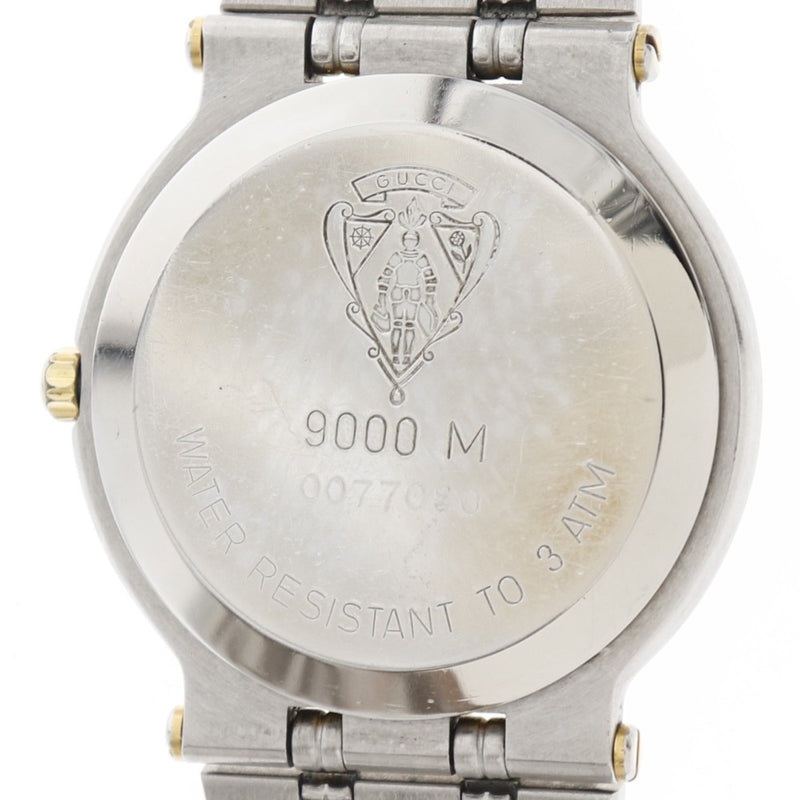 【GUCCI】グッチ
 9000M ステンレススチール×金メッキ シルバー クオーツ アナログ表示 メンズ 黒文字盤 腕時計