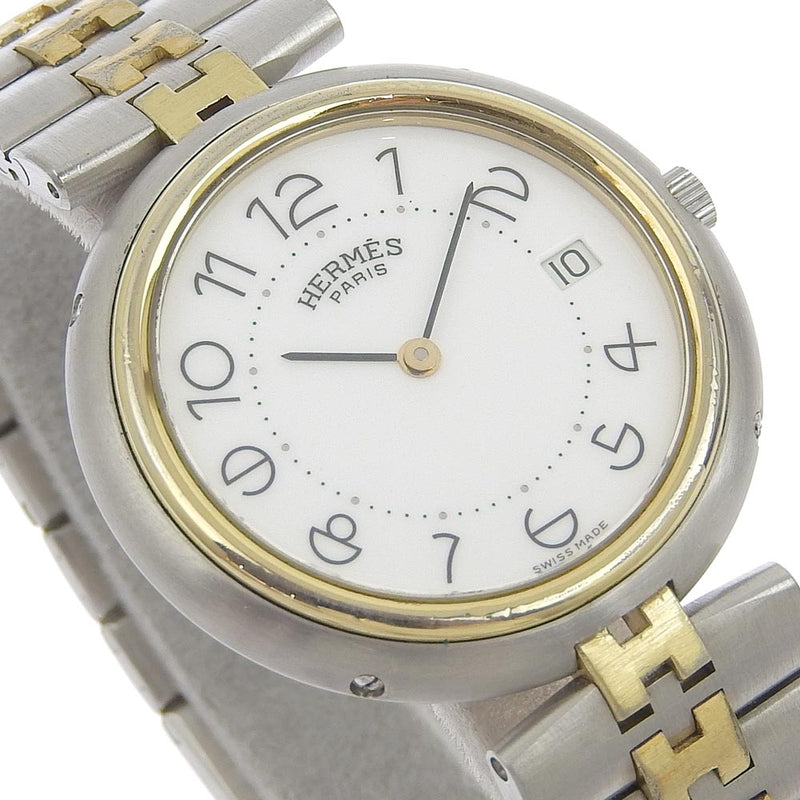 [Hermes] Hermes Perfil de acero inoxidable X Reloj analógico de cuarzo plateado de oro
