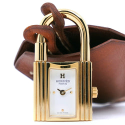 [Hermes] Hermes Kelly Crochet Ke2.201.170 Gold de oro × cuero dorado □ G Gradado de cuarzo analógico Damas blancas Matrícula A-Rank A-Rank