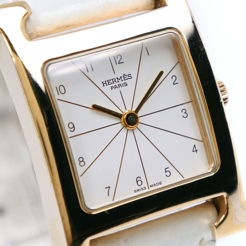 [Hermes] Hermes H Watch HH1.201 Acero inoxidable X Gold de cuero □ Pantalla analógica de cuarzo en H-Engramado Damas Dial White Watch A-Rank