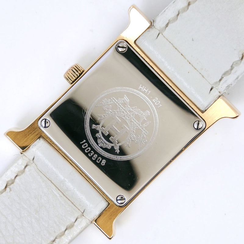 [Hermes] Hermes H Watch HH1.201 Acero inoxidable X Gold de cuero □ Pantalla analógica de cuarzo en H-Engramado Damas Dial White Watch A-Rank