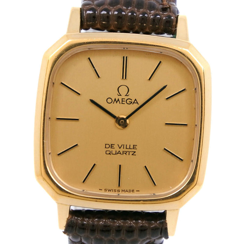 付属品箱【稼働品】OMEGA DeVille クォーツ ゴールド文字盤レディース腕時計