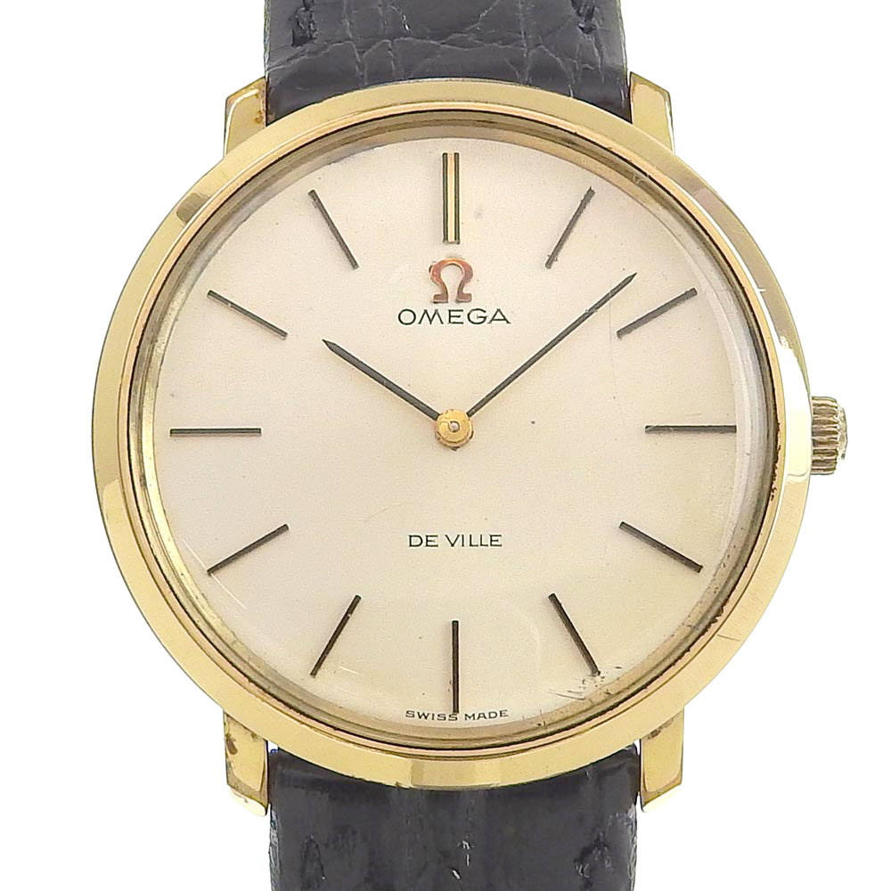 【OMEGA】オメガ, デビル/デヴィル cal.620 金メッキ×レザー 手巻き アナログ表示 メンズ ゴールド文字盤 腕時計