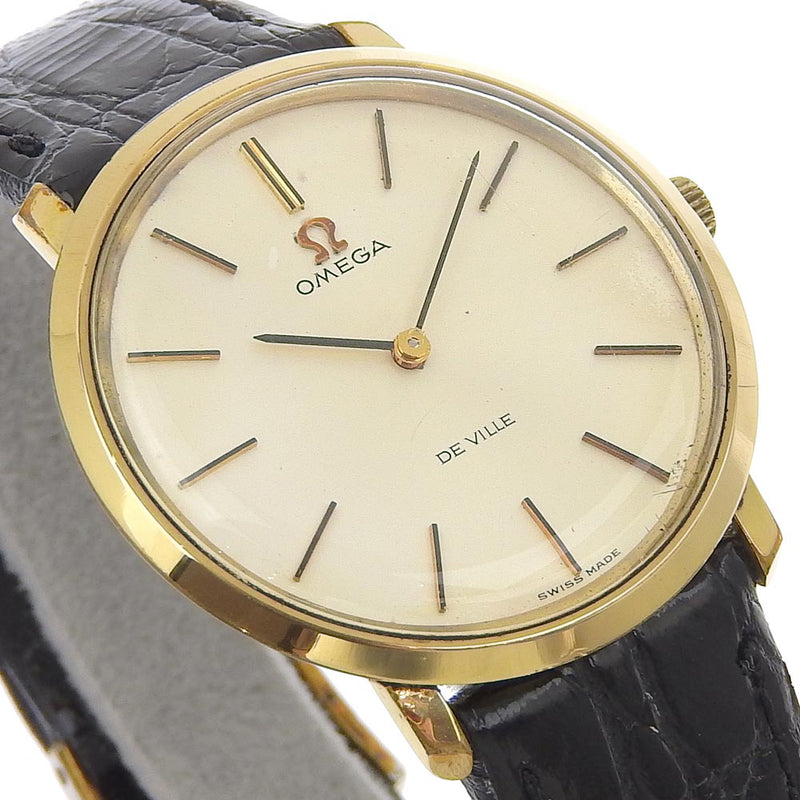 [Omega]欧米茄魔鬼/魔鬼Cal.620金色镀金x皮革手 - 旋转模拟显示男士金表手表