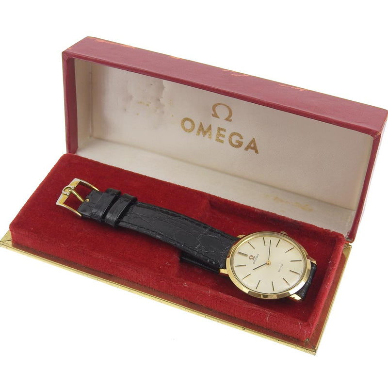[Omega]欧米茄魔鬼/魔鬼Cal.620金色镀金x皮革手 - 旋转模拟显示男士金表手表