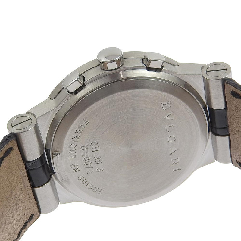 [BVLGARI] Bulgari Bulgari Brugari CH35S Stainless Steel x Leather Black Quartz Chronograph Men's Black Dial Watch A Rank