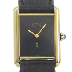 [Cartier] Cartier Mast Tank Silver 925 x Leather Gold Handwritten Analog Load Boys Black Dial Watch
