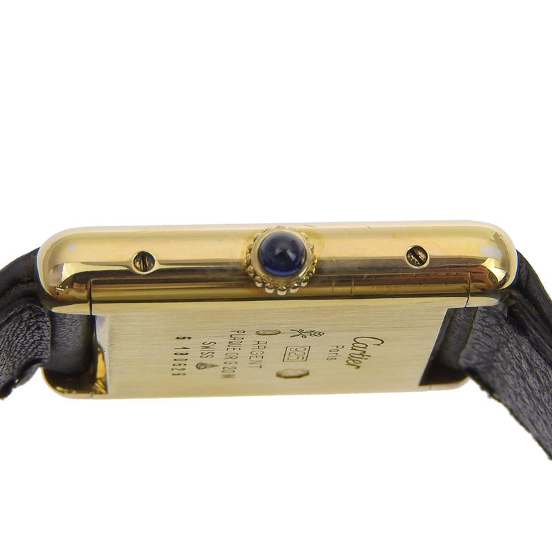 [Cartier] Cartier Mast Tank Silver 925 x Reloj de dial de carga analógica de carga a mano de cuero dorado