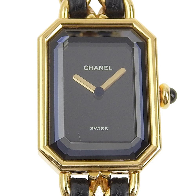 【CHANEL】シャネル
 プルミエールM H0001 金メッキ×レザー 黒 クオーツ アナログ表示 レディース 黒文字盤 腕時計
