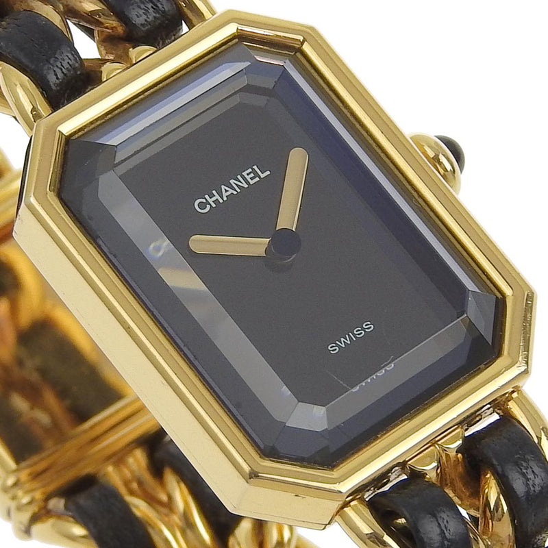 【CHANEL】シャネル
 プルミエールM H0001 金メッキ×レザー 黒 クオーツ アナログ表示 レディース 黒文字盤 腕時計