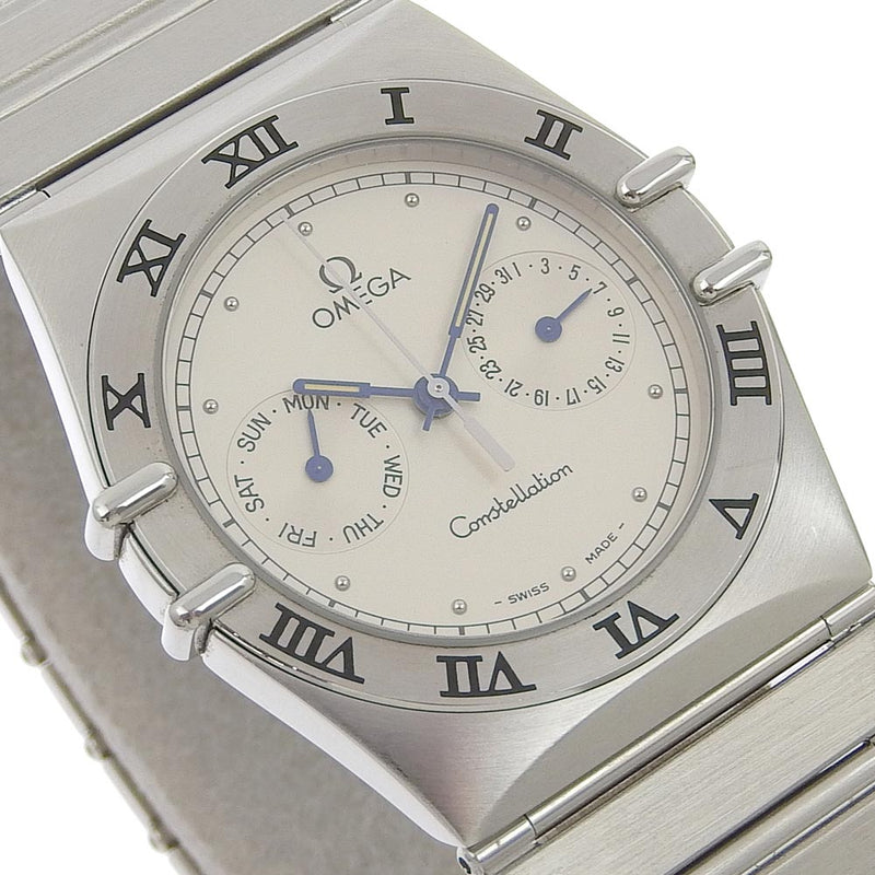 [Omega] Fecha del día de la constelación de omega 1520.30 Reloj de dial de plata para hombres de cuarzo de acero inoxidable