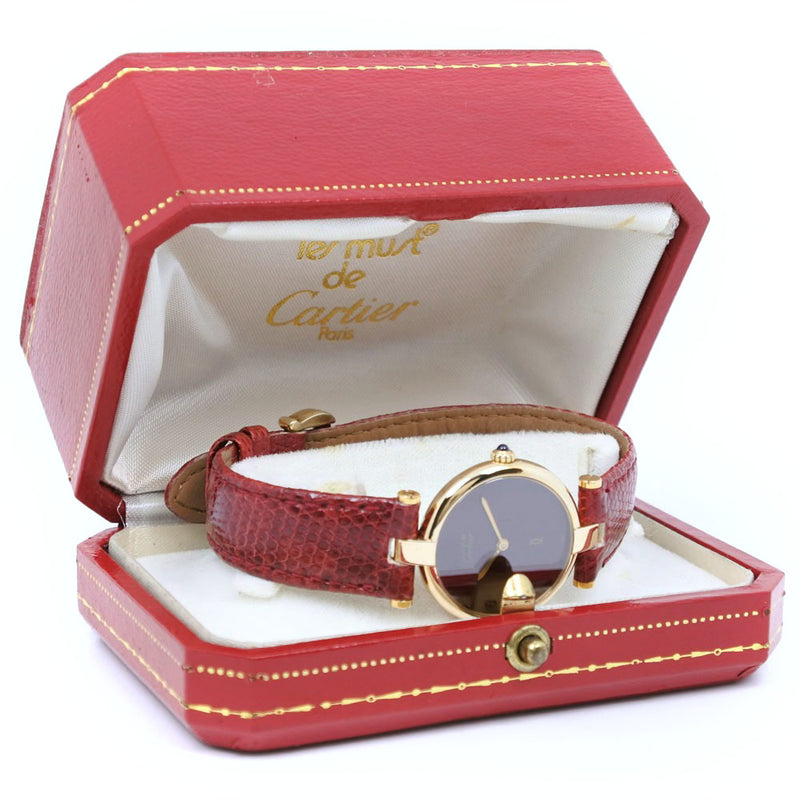[Cartier] Cartier Mast Vandome Silver 925 x Reloj analógico de cuarzo de oro de cuero damas de marcación roja
