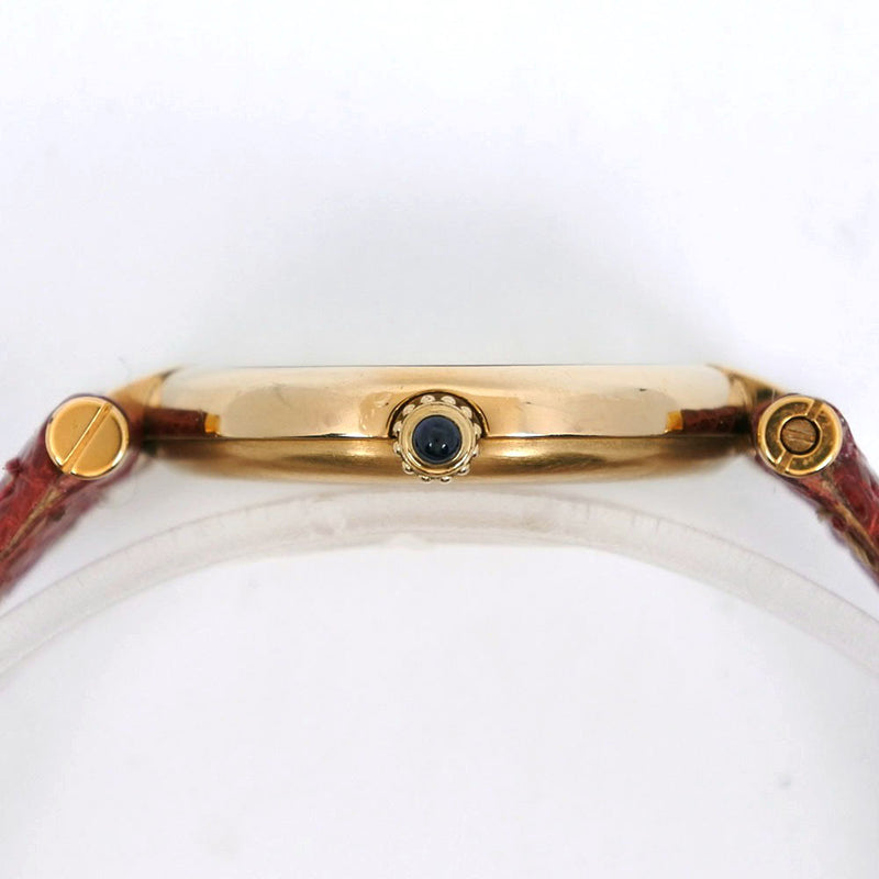 【CARTIER】カルティエ
 マスト ヴァンドーム シルバー925×レザー ゴールド クオーツ アナログ表示 レディース 赤文字盤 腕時計