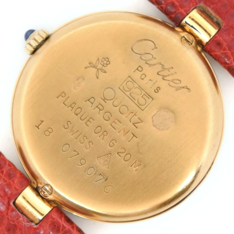 [Cartier] Cartier Mast Vandome Silver 925 x Leather Gold Quartz Analog Ladies Red Dial Watch