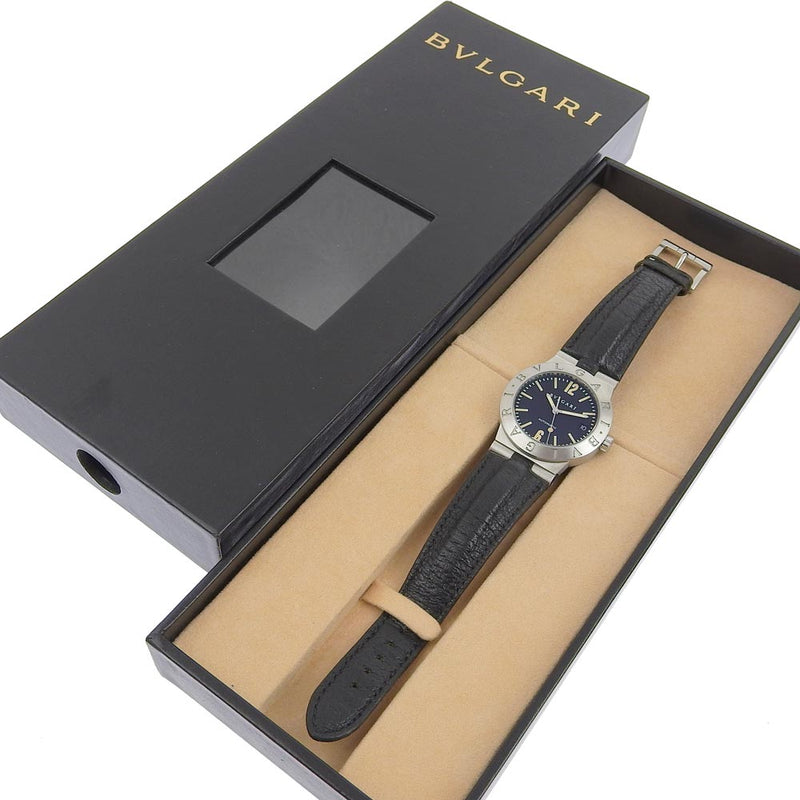 [Bvlgari] Bulgari Tia Gono Sports LC35S Acero inoxidable X Reloj de marcación negra automática para hombres de cuero plateado de cuero