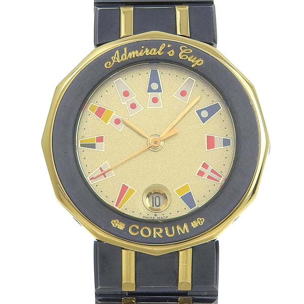【CORUM】コルム
 アドミラルズカップ 39.610.31V52B ガンブルー×K18イエローゴールド ネイビー クオーツ アナログ表示 レディース ゴールド文字盤 腕時計