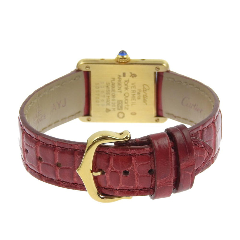 【CARTIER】カルティエ
 タンクヴェルメイユ W1003103 シルバー925×レザー 赤 クオーツ アナログ表示 レディース シルバー文字盤 腕時計