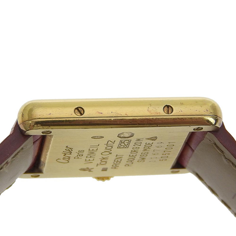 【CARTIER】カルティエ
 タンクヴェルメイユ W1003103 シルバー925×レザー 赤 クオーツ アナログ表示 レディース シルバー文字盤 腕時計