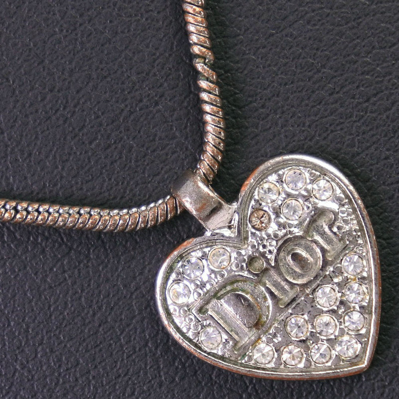 Dior] Christian Dior Heart necklace Rhinestone Silver Ladies 