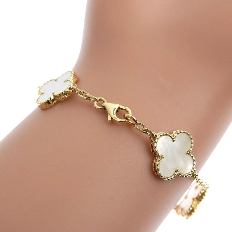 [Van Cleef & Arpels] Van Clef & Arpel Alhambra Clover K18 Oro amarillo X White Shell Gold Ladies Bracelet SA Rank
