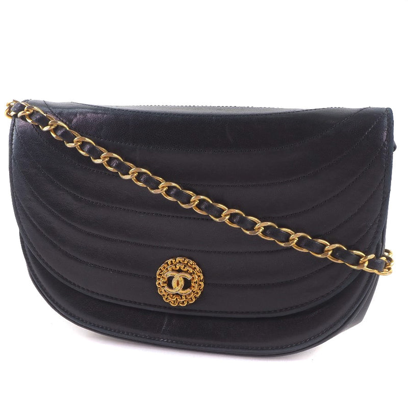 [CHANEL] Chanel Semi -moon chain shoulder calf black ladies shoulder bag