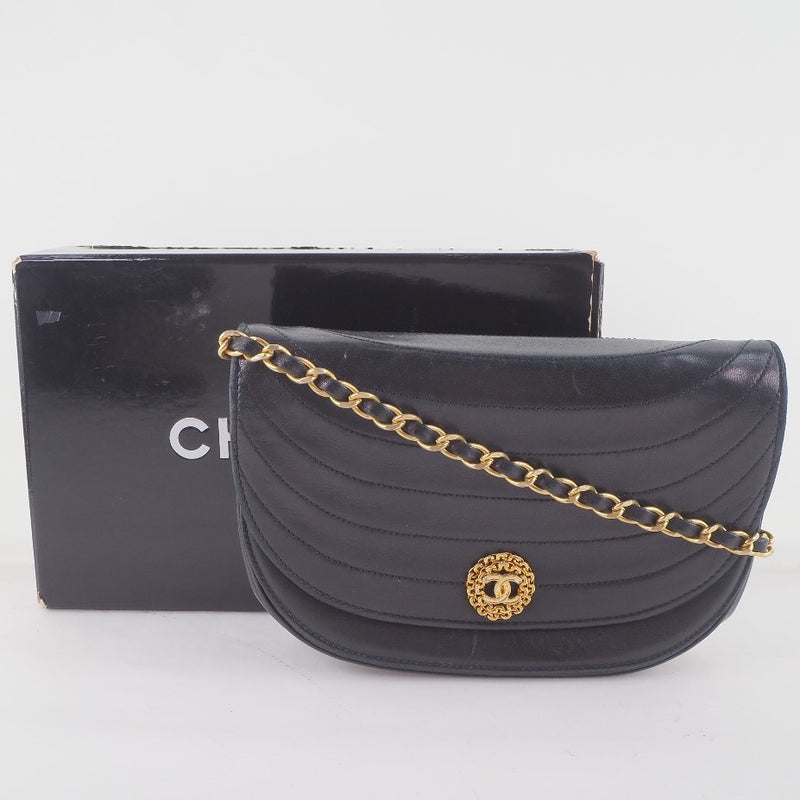 [Chanel] Chanel Semi -Moon Chain Homoss Becerro Negro Damas Bolso de hombro