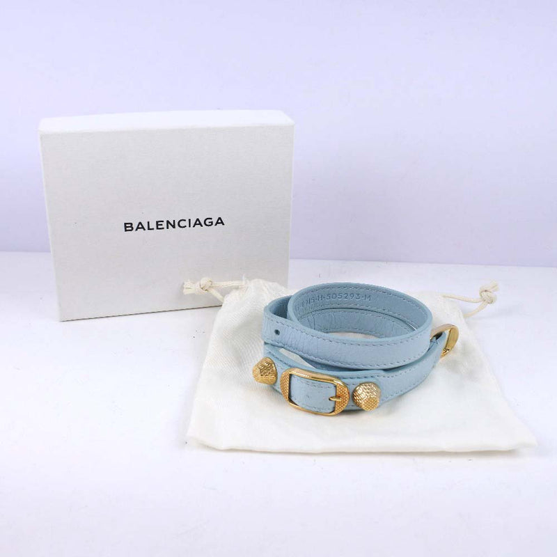 [Balenciaga] Balenciaga Giant 236345 Leather X Gold Plating Blue Ladies Bracel